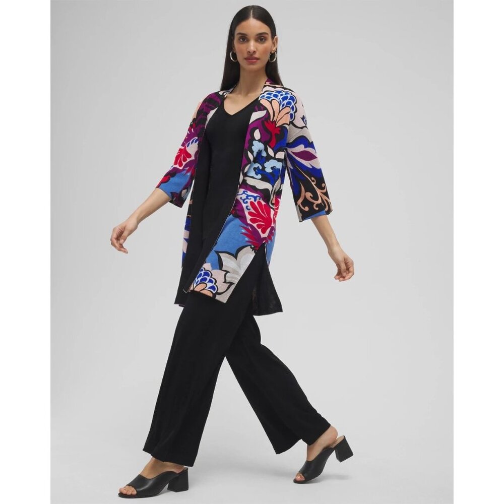 Chicos Open-Front Butterfly Print Long Cardigan Sweater Size S